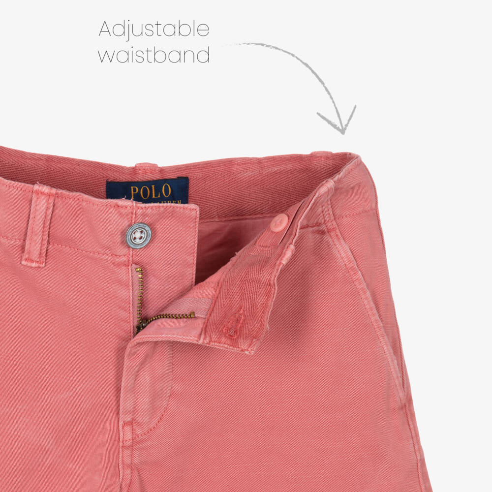 Ralph Lauren-Girls Pink Cotton Shorts with Pony Logo | Childrensalon