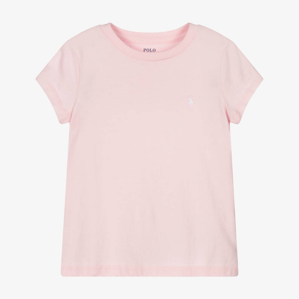 Ralph Lauren-Girls Pink Cotton T-Shirt | Childrensalon