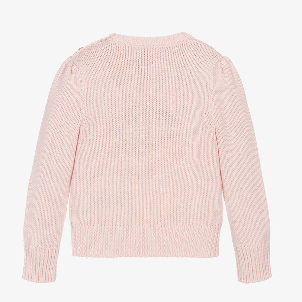 Ralph Lauren-Girls Pink Cotton USA Flag Sweater | Childrensalon