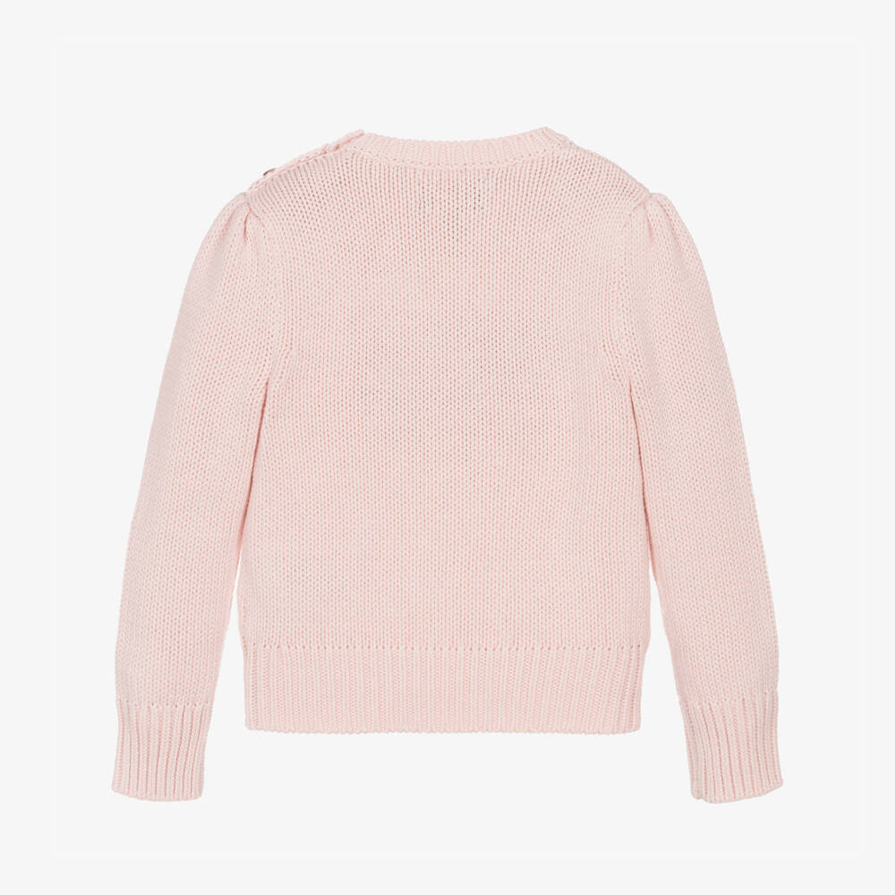Ralph Lauren-Girls Pink Cotton USA Flag Sweater | Childrensalon