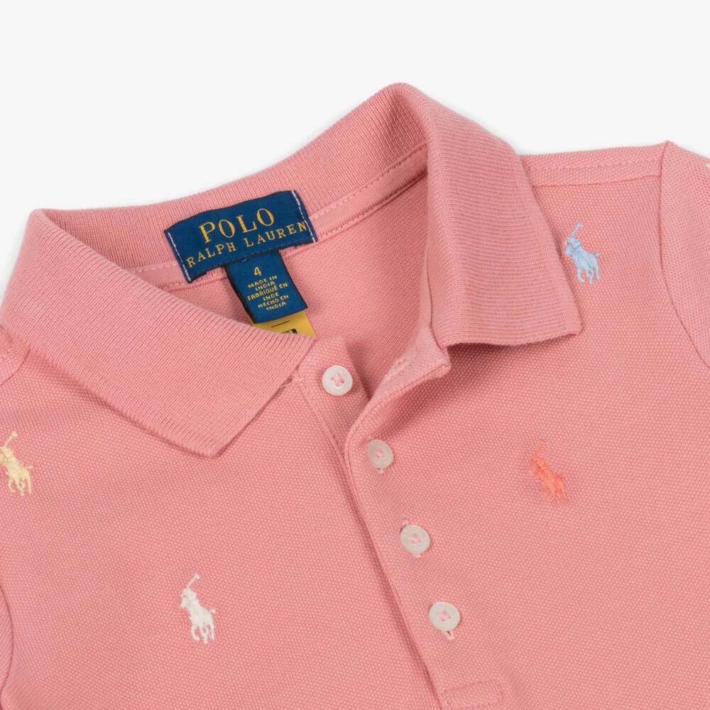 Ralph Lauren-Girls Pink Embroidered Pony Cotton Piqué Dress | Childrensalon