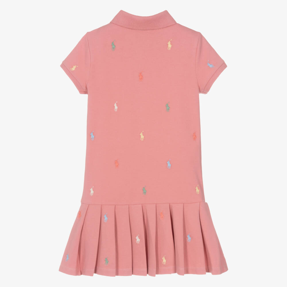 Ralph Lauren-Girls Pink Embroidered Pony Cotton Piqué Dress | Childrensalon