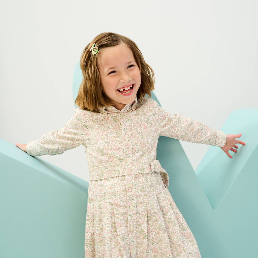 Ralph Lauren-Girls Pink Floral Corduroy Shirt Dress | Childrensalon