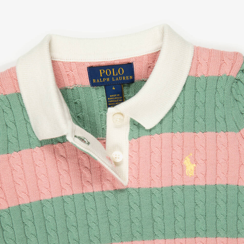 Ralph Lauren-Girls Pink & Green Stripe Cable-Knit Skirt Set | Childrensalon