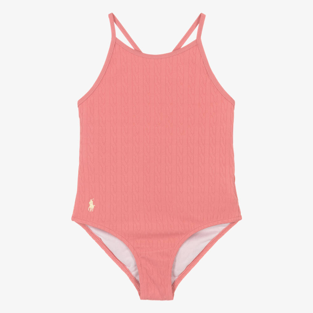 Ralph Lauren-Girls Pink Mini-Cable Swimsuit | Childrensalon