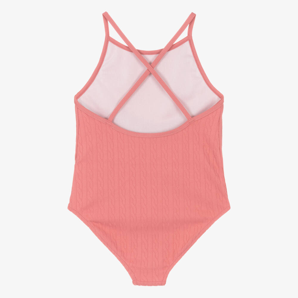 Ralph Lauren-Girls Pink Mini-Cable Swimsuit | Childrensalon