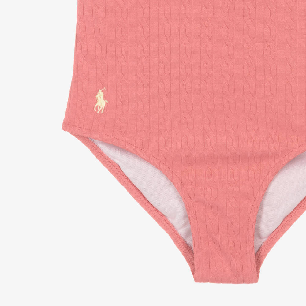 Ralph Lauren-Girls Pink Mini-Cable Swimsuit | Childrensalon