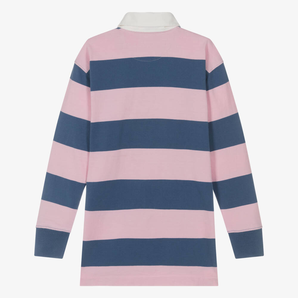 Ralph Lauren-Girls Pink & Navy Blue Striped Cotton Rugby Shirt Dress | Childrensalon