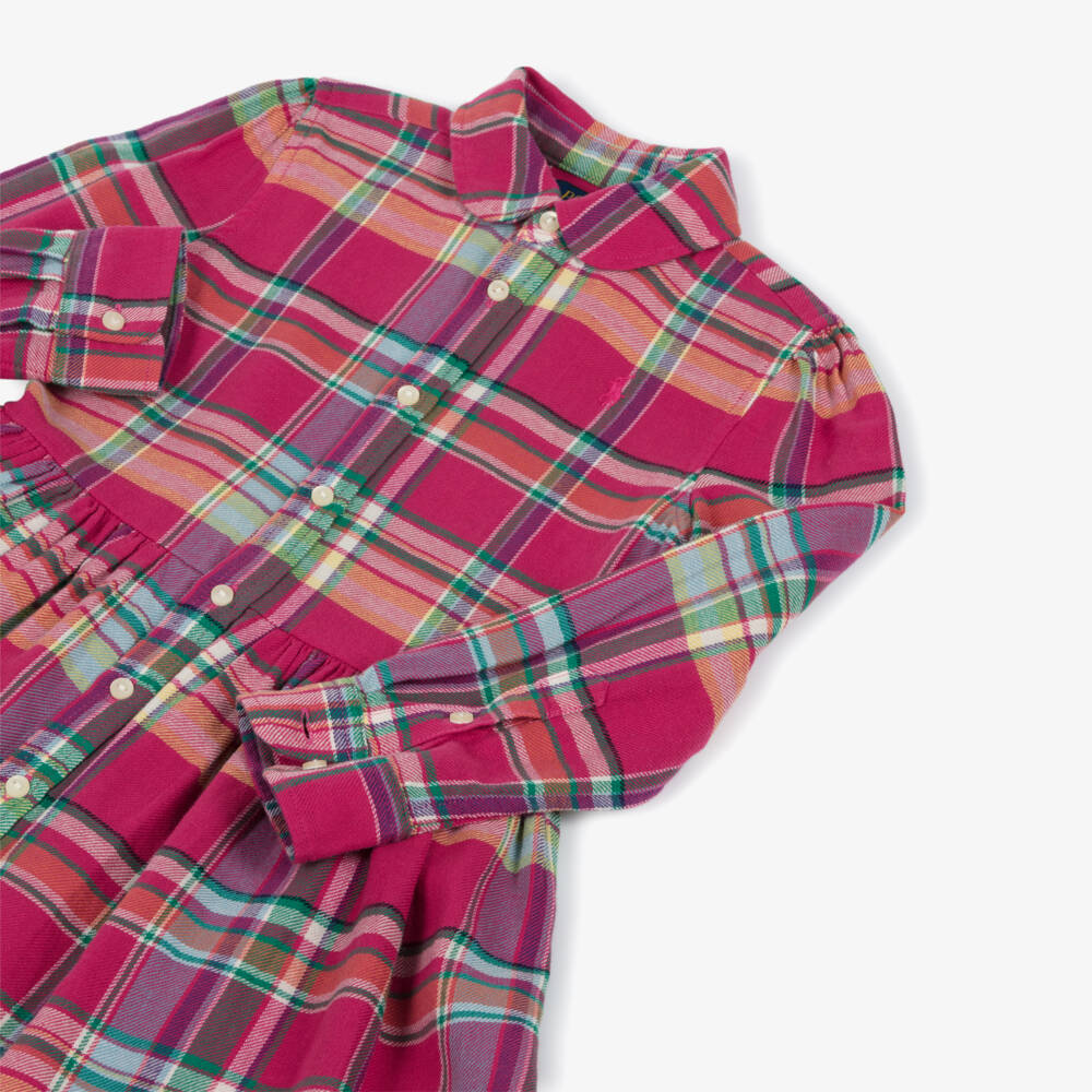Ralph Lauren-Girls Pink Plaid Cotton Shirt Dress | Childrensalon
