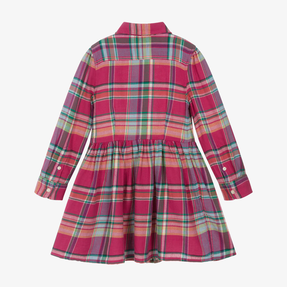 Ralph Lauren-Girls Pink Plaid Cotton Shirt Dress | Childrensalon