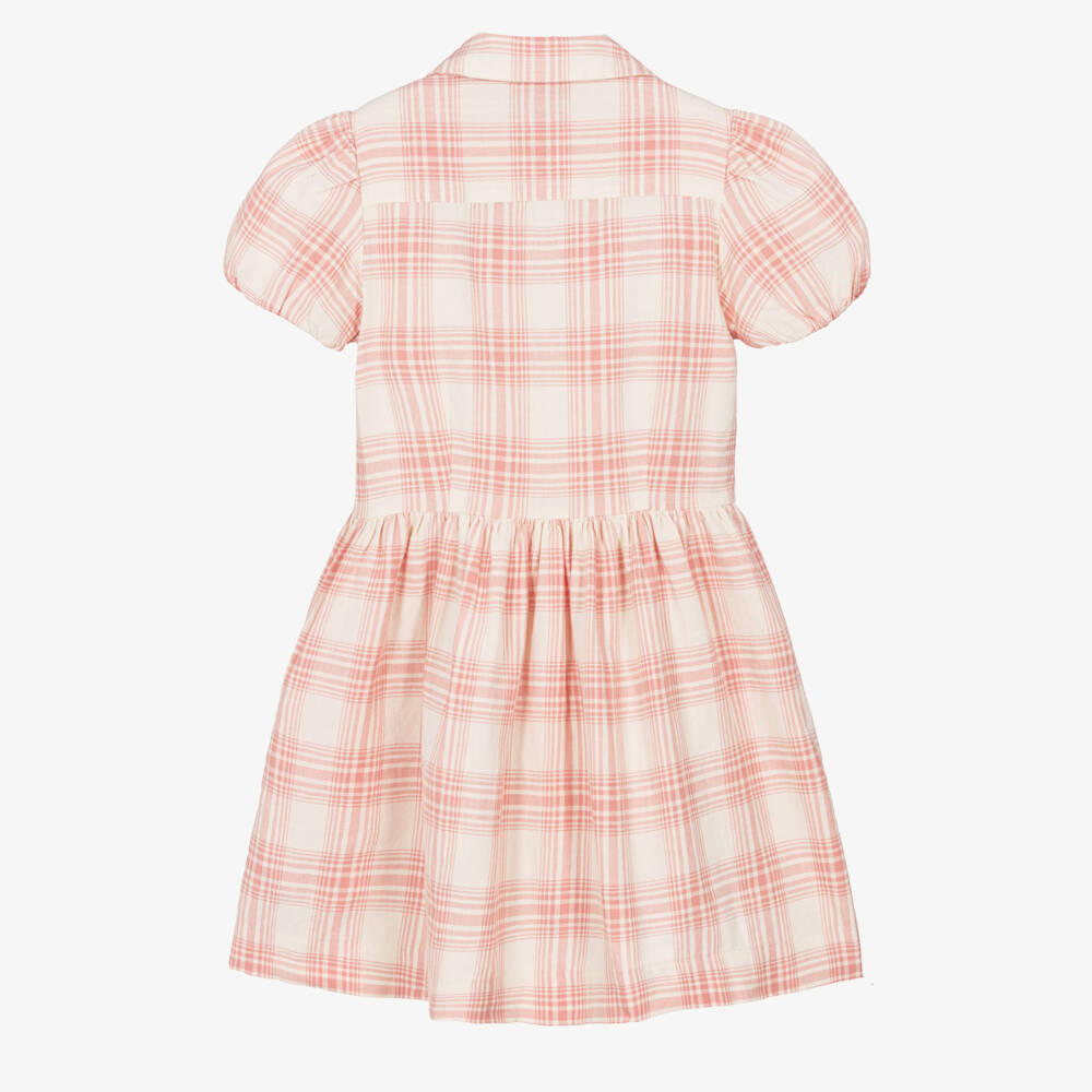 Ralph Lauren-Girls Pink Plaid Linen & Cotton Shirt Dress | Childrensalon