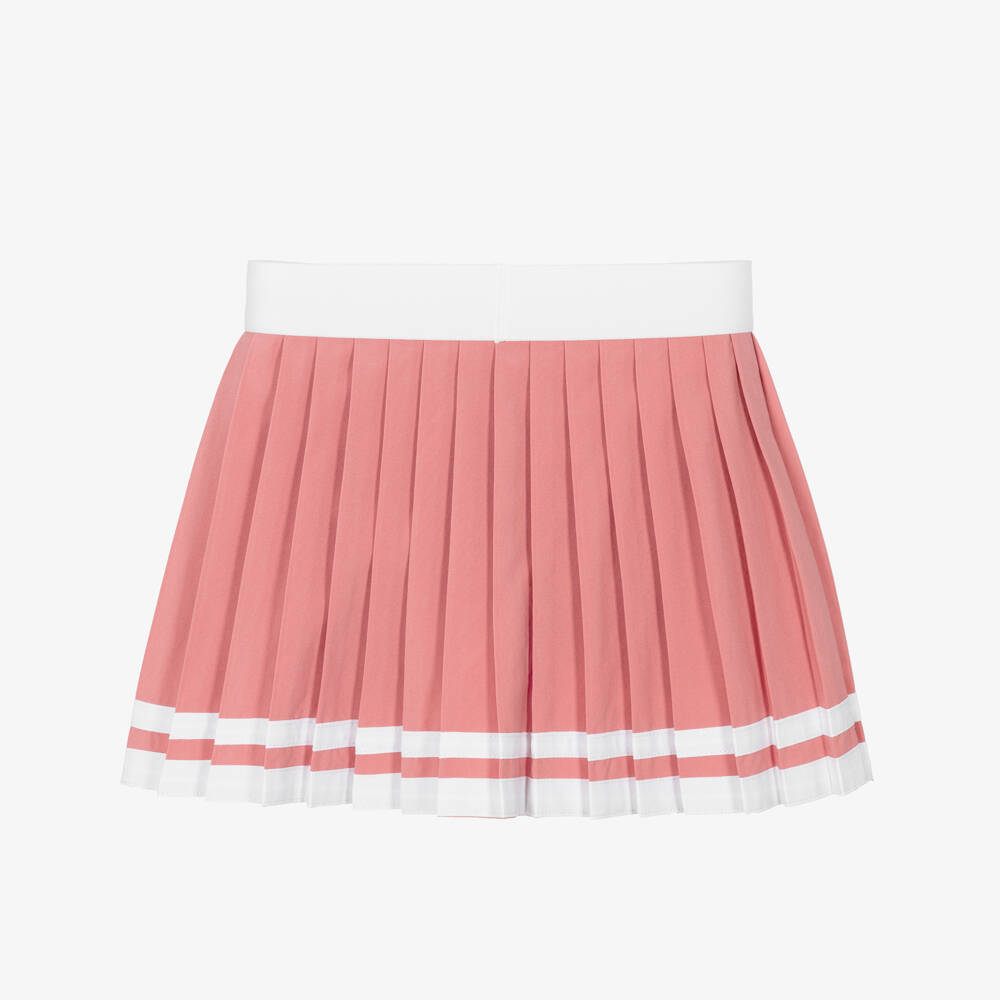 Ralph Lauren-Girls Pink Pleated Jersey Skort with Striped Trim | Childrensalon