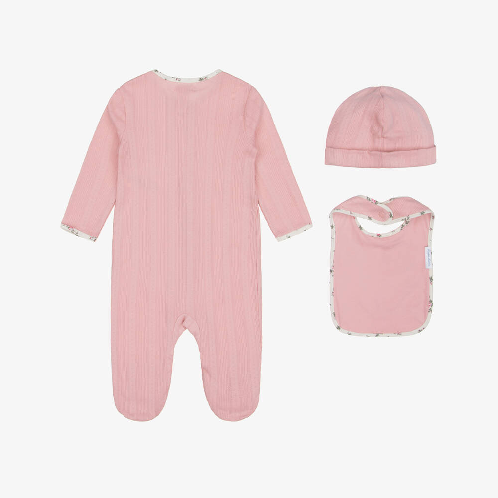 Ralph Lauren-Girls Pink Pointelle Cotton Jersey Babysuit Gift Set | Childrensalon
