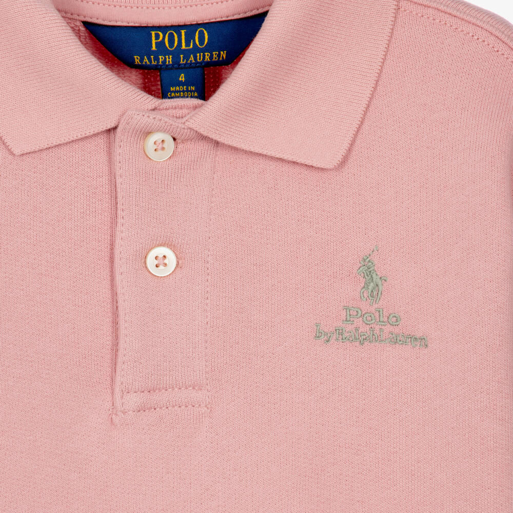 Ralph Lauren-Girls Pink Polo Sweatshirt with Logo Embroidery | Childrensalon