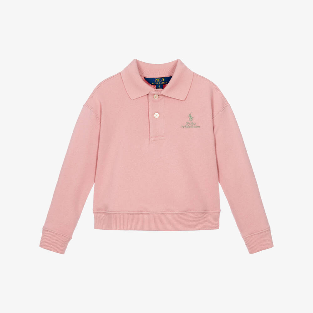 Ralph Lauren-Girls Pink Polo Sweatshirt with Logo Embroidery | Childrensalon