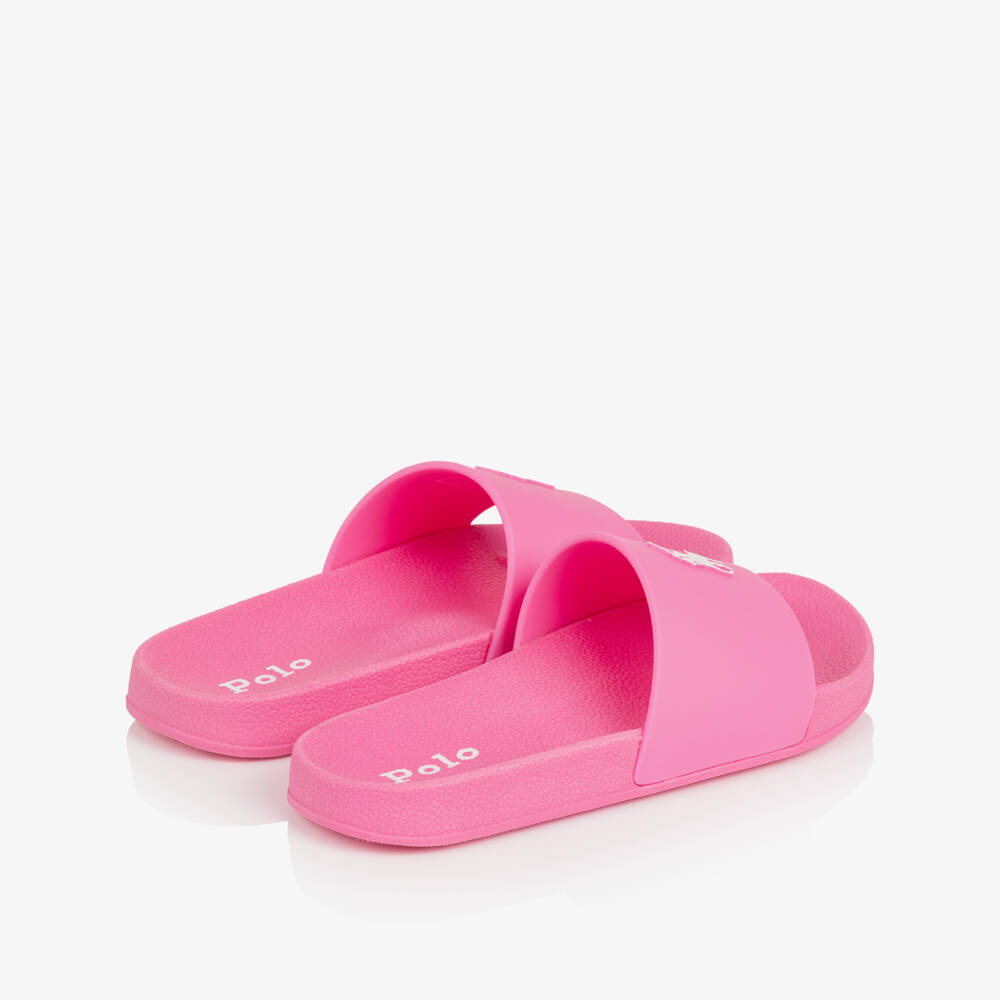 Ralph Lauren-صندل سلايد بشعار المهر لون زهري للبنات | Childrensalon