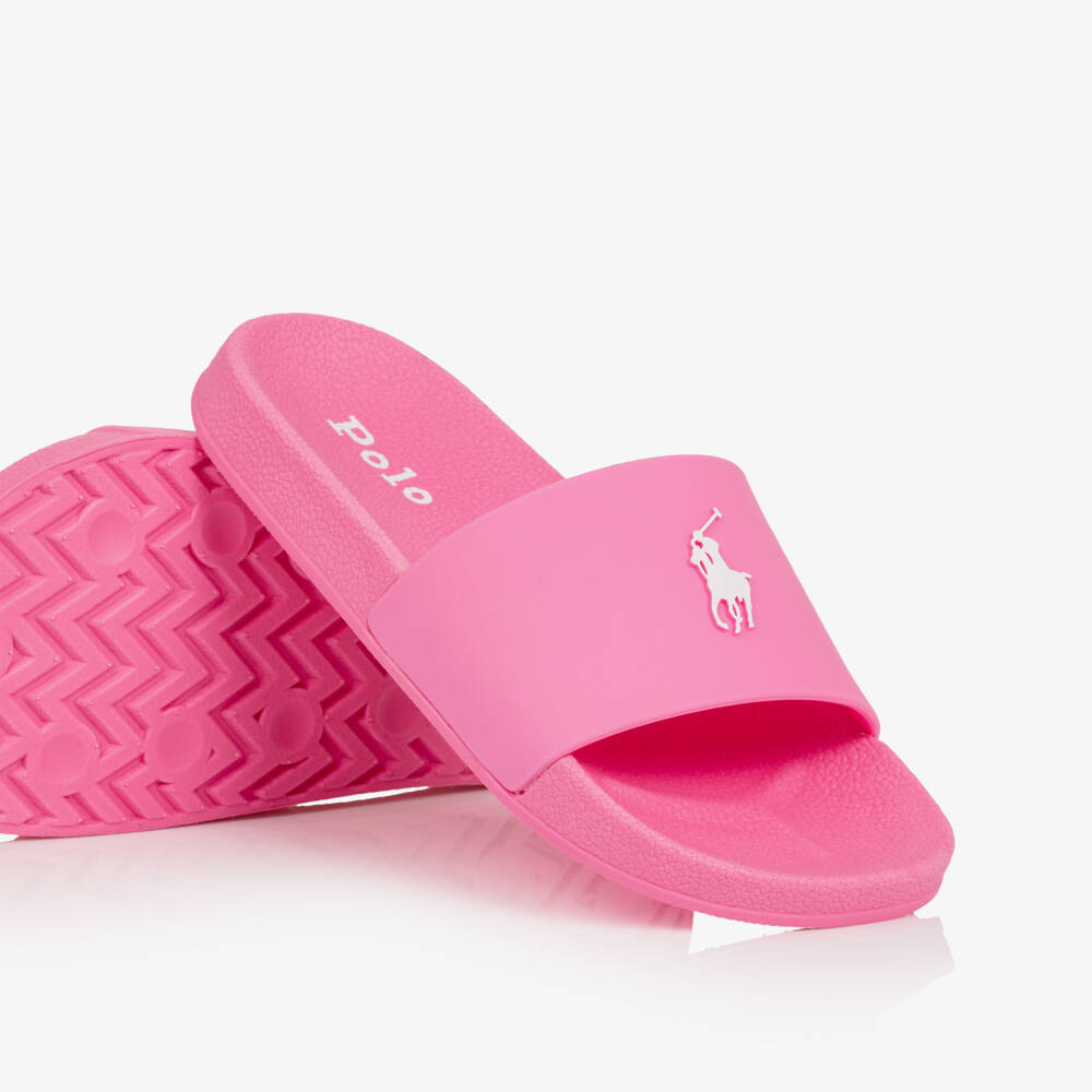 Ralph Lauren-صندل سلايد بشعار المهر لون زهري للبنات | Childrensalon