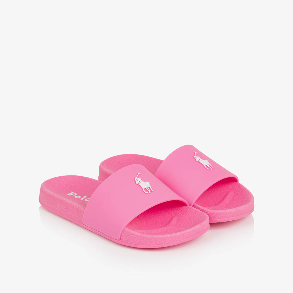 Ralph Lauren-Розовые шлёпанцы с логотипом Pony для девочек | Childrensalon