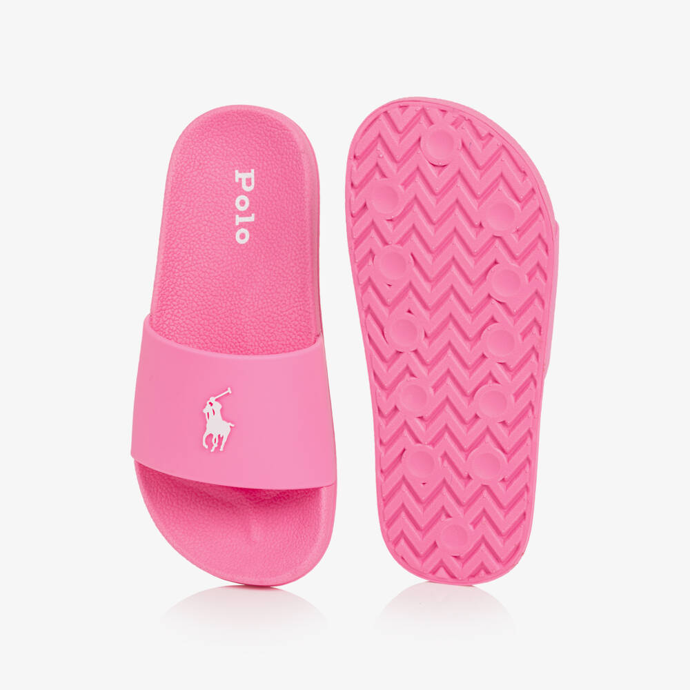 Ralph Lauren-صندل سلايد بشعار المهر لون زهري للبنات | Childrensalon