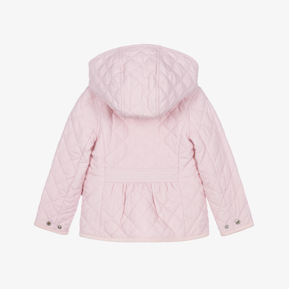 Ralph Lauren-Girls Pink Quilted Jacket with Corduroy Trims | Childrensalon