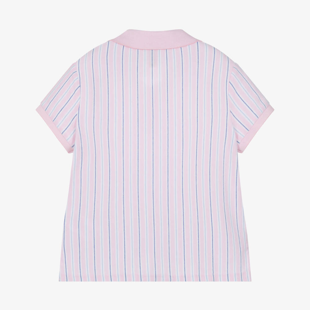 Ralph Lauren-Girls Pink Stripe Cotton Piqué Polo Shirt | Childrensalon