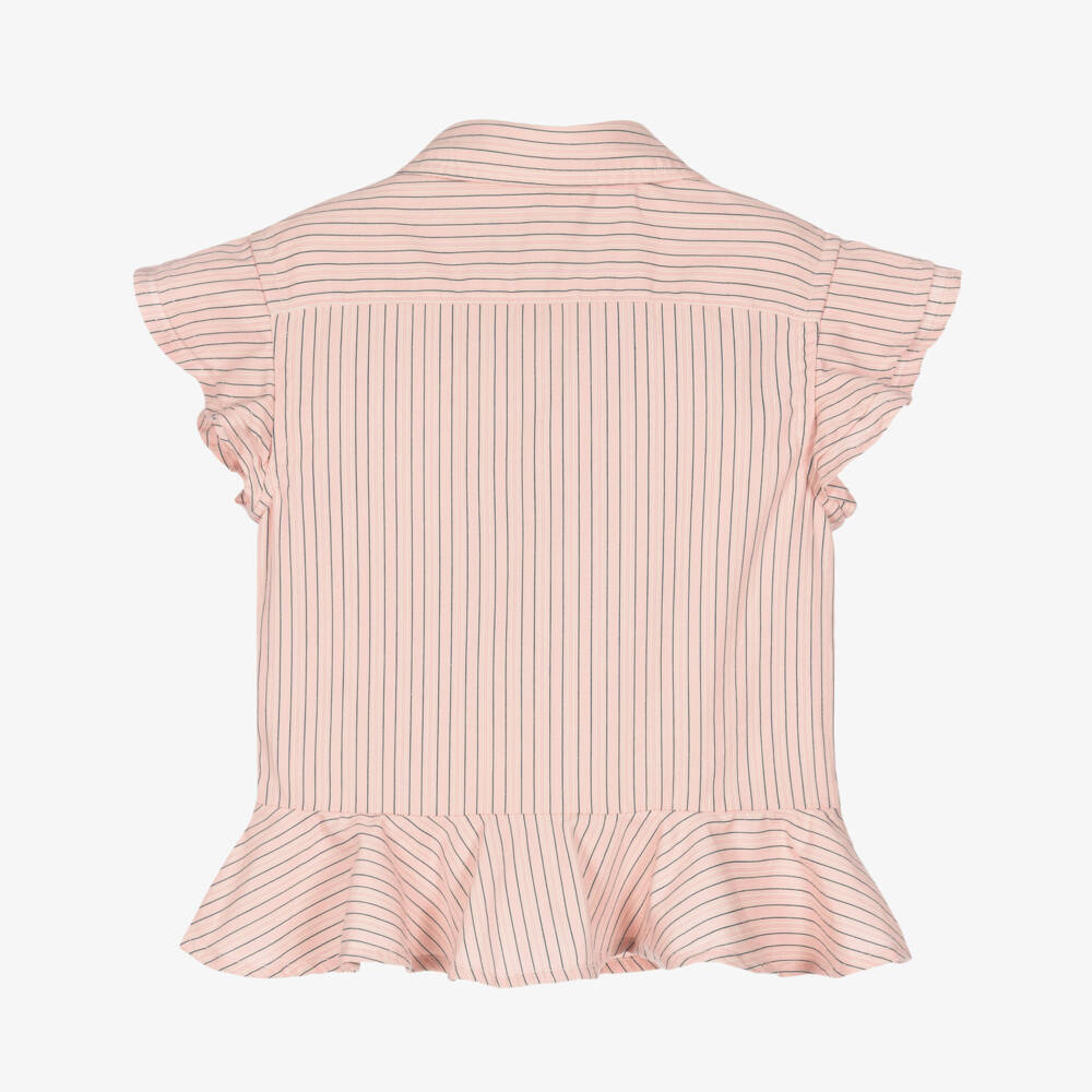 Ralph Lauren-Girls Pink Striped Cotton Blouse | Childrensalon