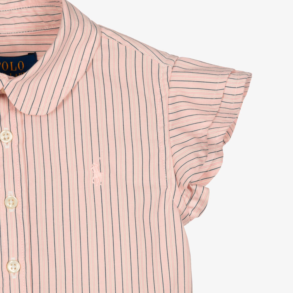 Ralph Lauren-Girls Pink Striped Cotton Blouse | Childrensalon