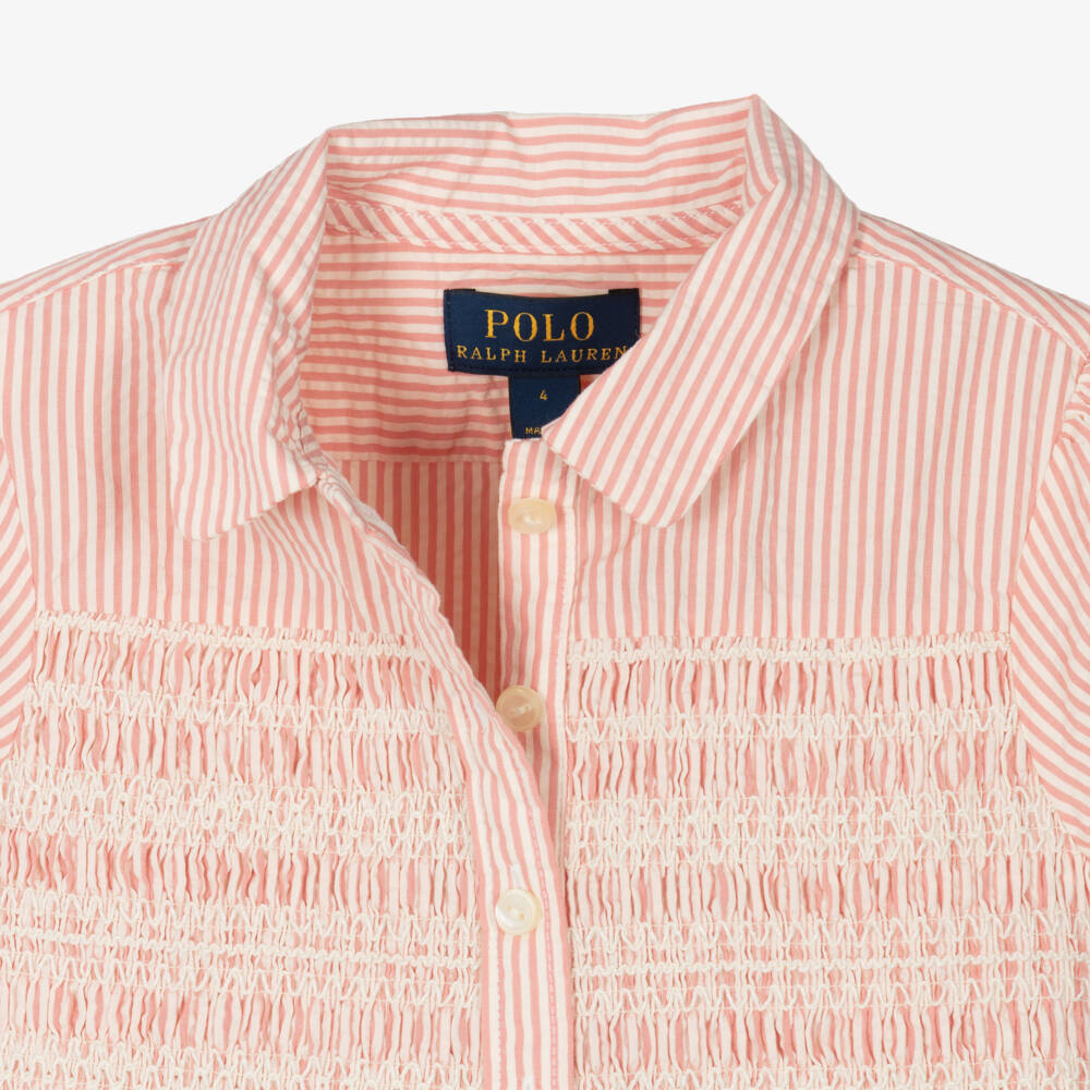 Ralph Lauren-Girls Pink Striped Seersucker Dress | Childrensalon