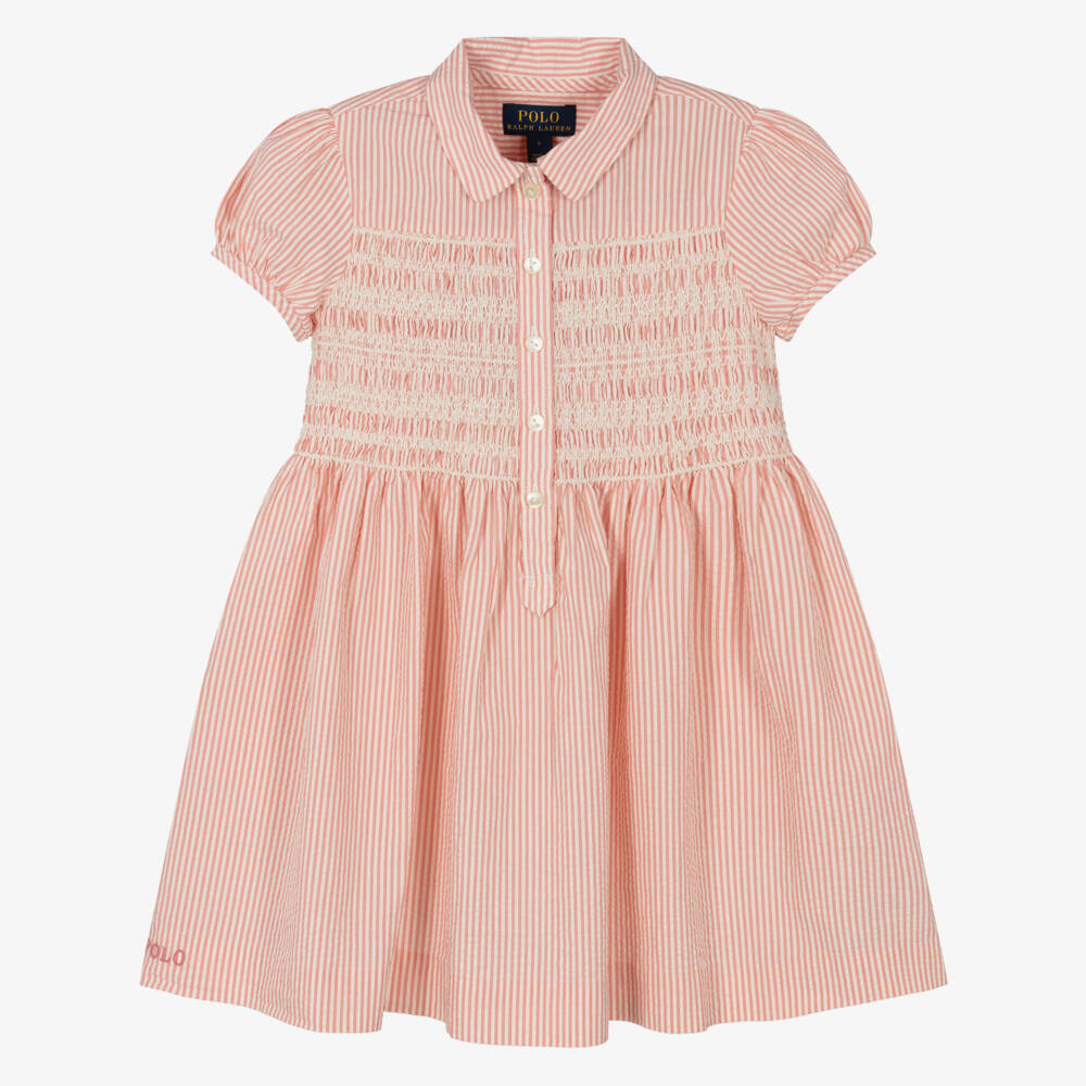 Ralph Lauren-Girls Pink Striped Seersucker Dress  | Childrensalon