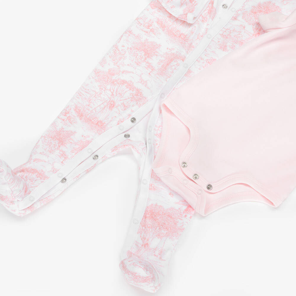 Ralph Lauren-Girls Pink Toile De Jouy Babysuit Gift Set | Childrensalon