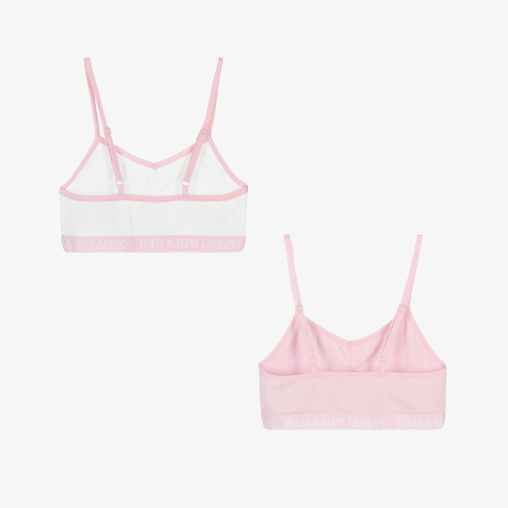 Ralph Lauren-Girls Pink & White Cotton Bras (2 Pack) | Childrensalon