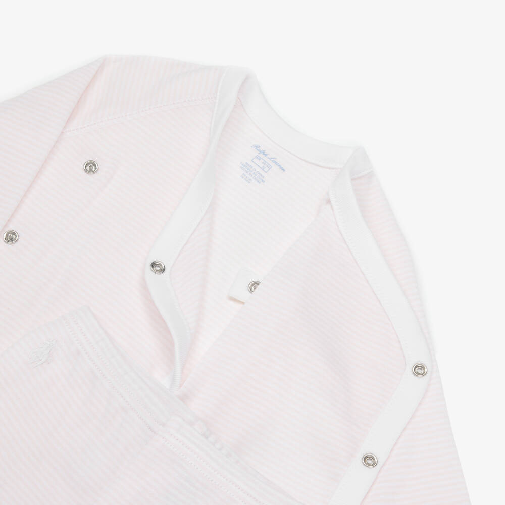 Ralph Lauren-Girls Pink & White Cotton Jersey Babysuit Gift Set | Childrensalon