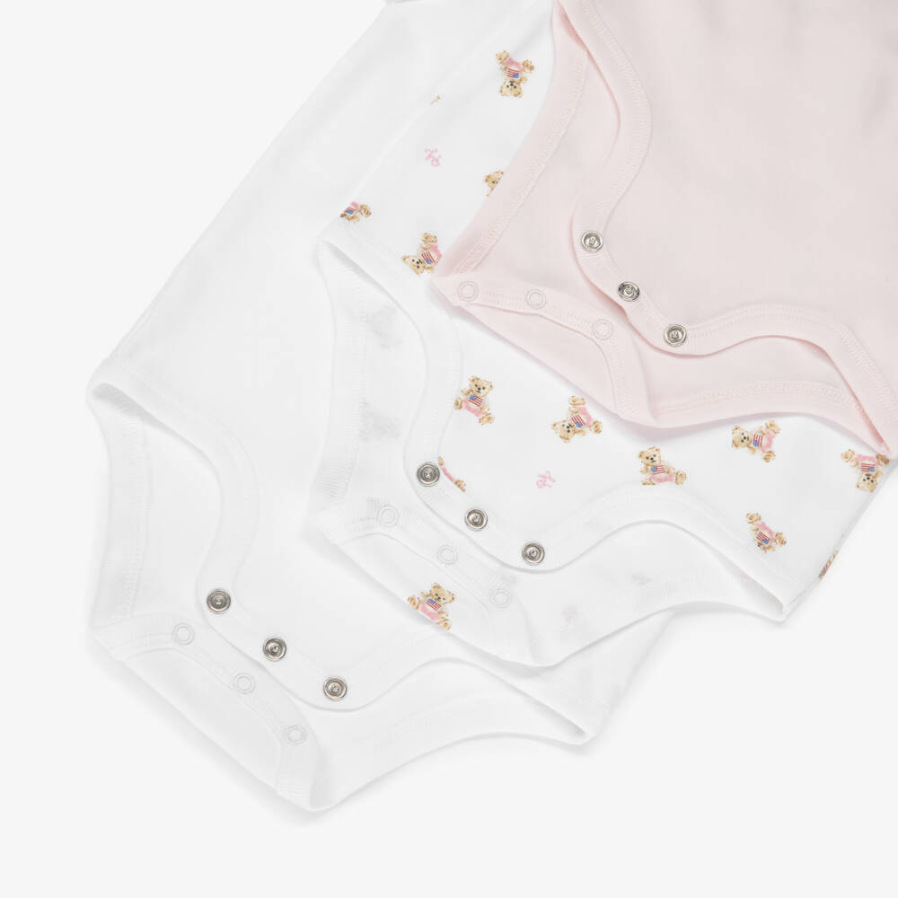 Ralph Lauren-Girls Pink & White Cotton Jersey Babysuit Gift Set | Childrensalon