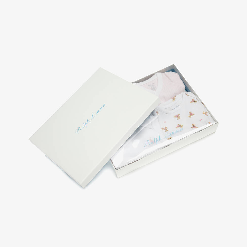 Ralph Lauren-Girls Pink & White Cotton Jersey Babysuit Gift Set | Childrensalon
