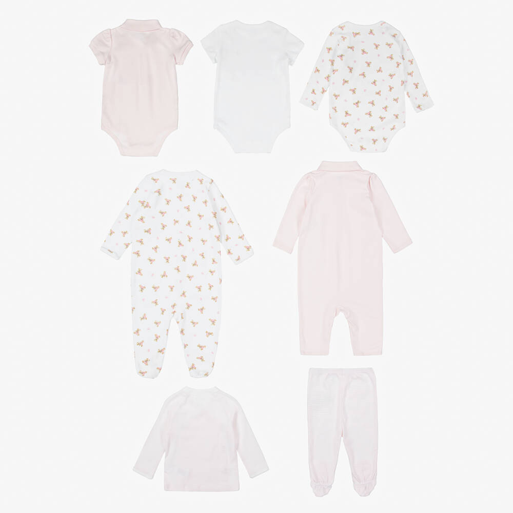 Ralph Lauren-Girls Pink & White Cotton Jersey Babysuit Set | Childrensalon