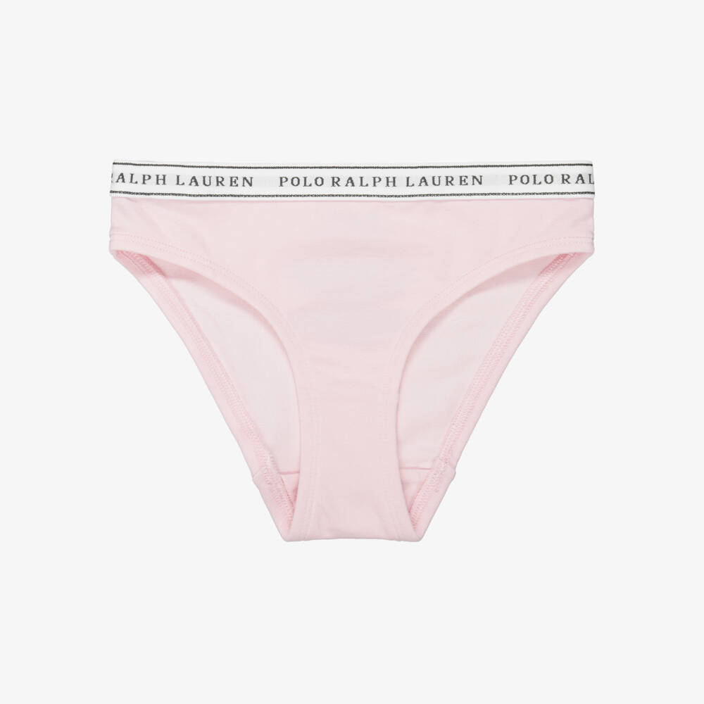 Ralph Lauren-Girls Pink & White Cotton Jersey Knickers (2 Pack) | Childrensalon