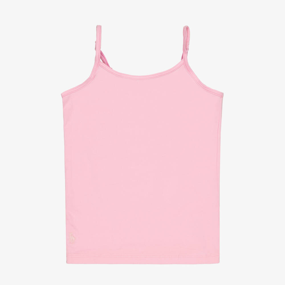 Ralph Lauren-Girls Pink & White Cotton Jersey Vests (2 Pack) | Childrensalon