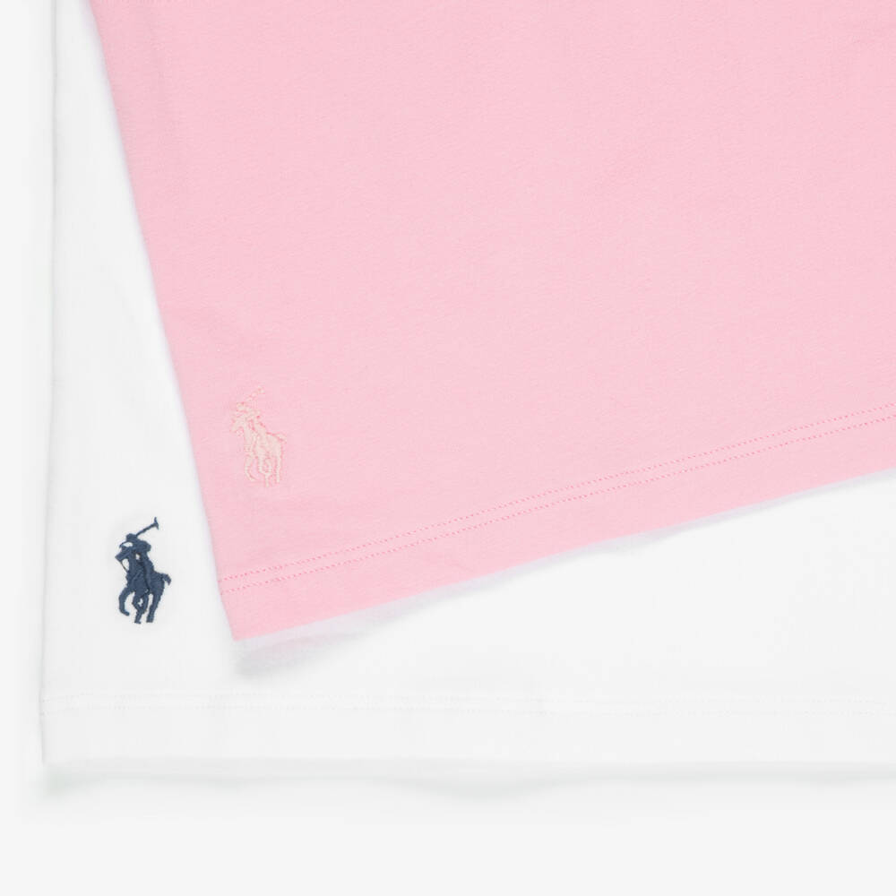 Ralph Lauren-Girls Pink & White Cotton Jersey Vests (2 Pack) | Childrensalon