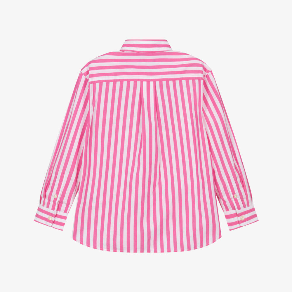 Ralph Lauren-قميص قطن مقلم لون زهري وأبيض للبنات | Childrensalon