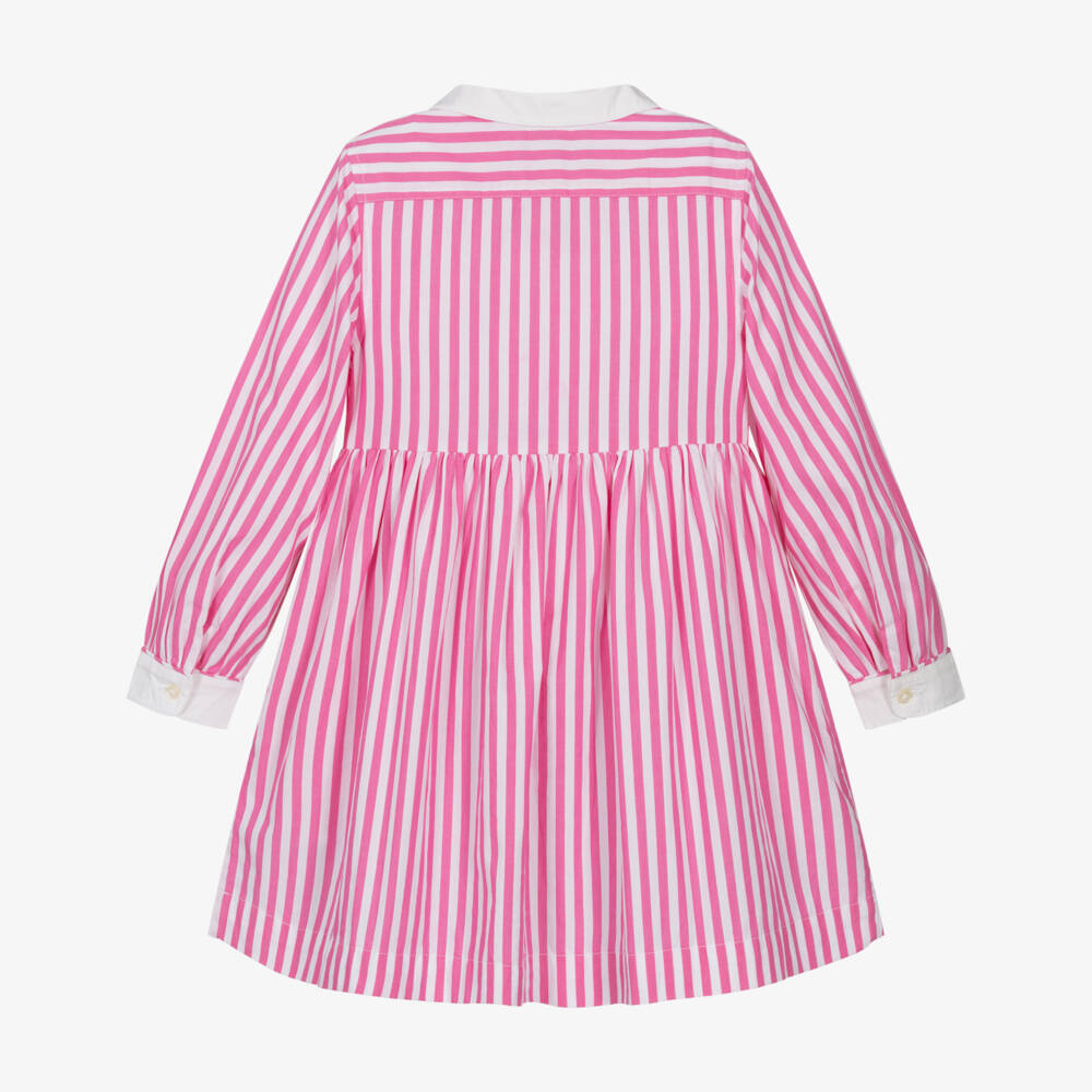 Ralph Lauren-Girls Pink & White Striped Cotton Shirt Dress | Childrensalon