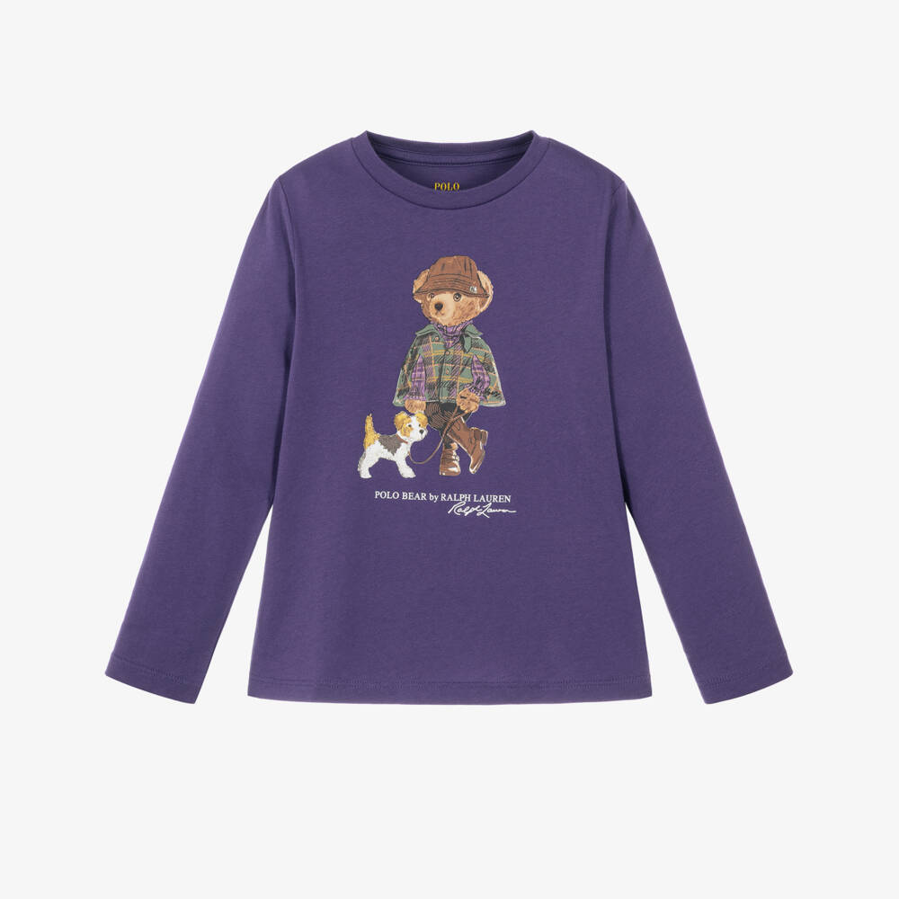 Ralph Lauren-Girls Purple Polo Bear Top in Cotton Jersey | Childrensalon