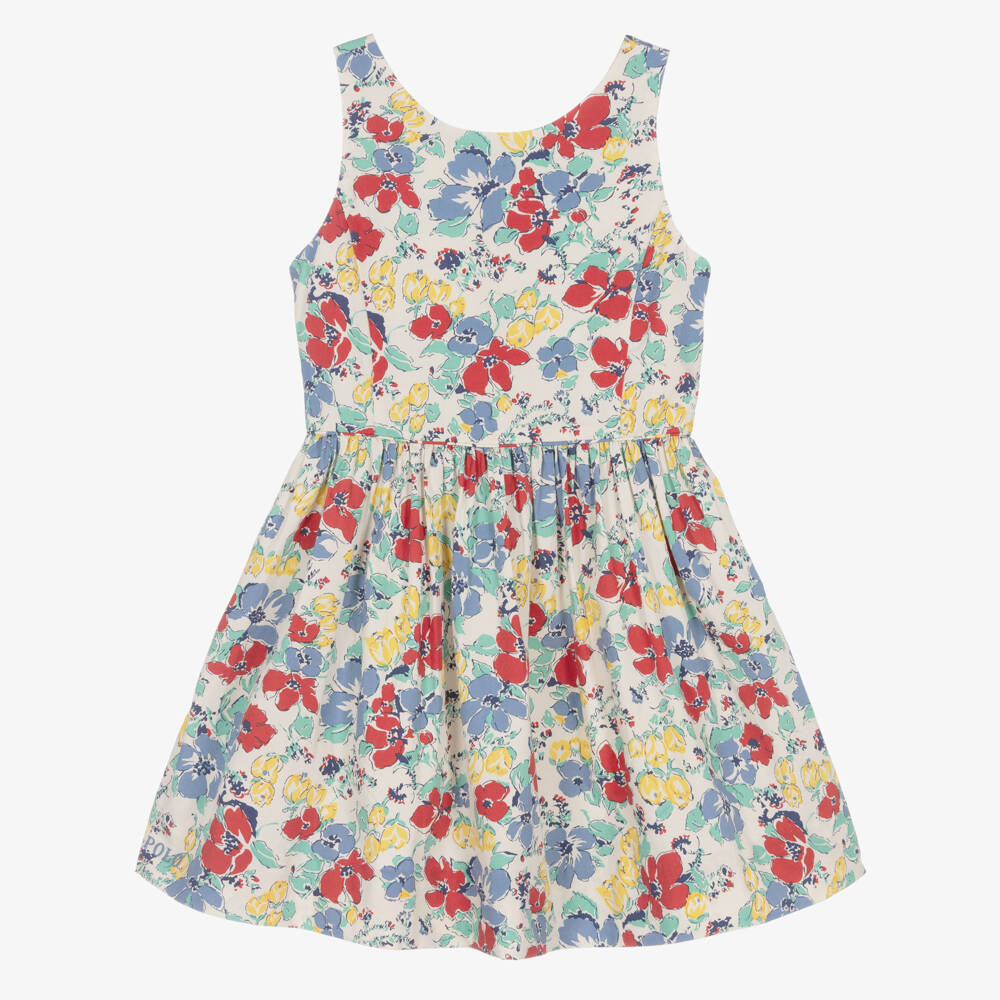 Ralph Lauren-Girls Red & Blue Floral Cotton Dress | Childrensalon