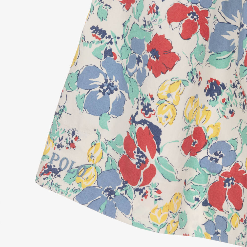 Ralph Lauren-Girls Red & Blue Floral Cotton Dress | Childrensalon