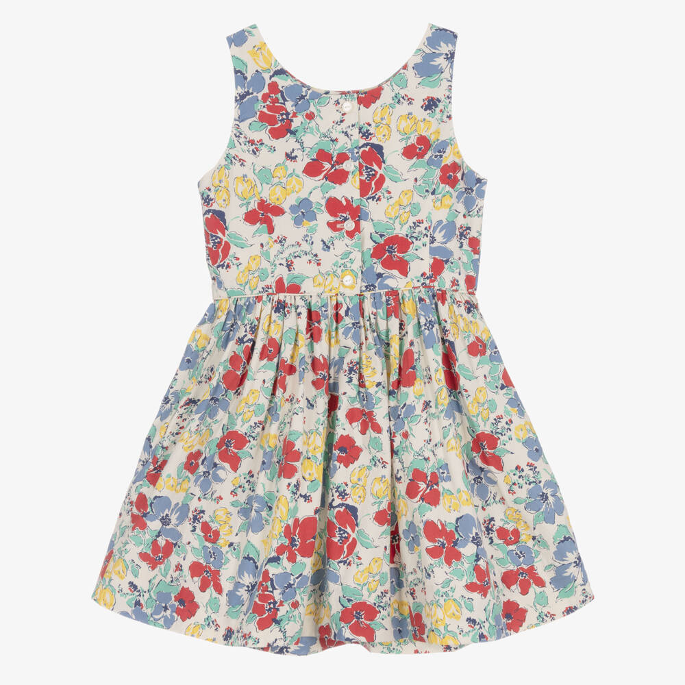 Ralph Lauren-Girls Red & Blue Floral Cotton Dress | Childrensalon