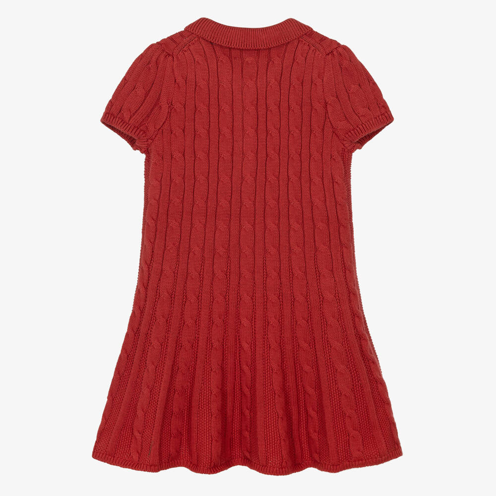 Ralph Lauren-Girls Red Cable Knit Polo Dress | Childrensalon