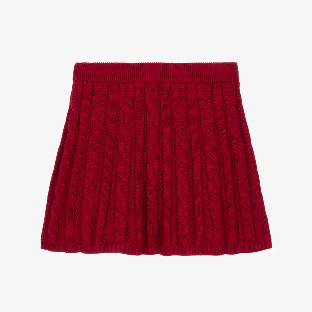 Ralph Lauren-Girls Red Cable Knit Skirt | Childrensalon