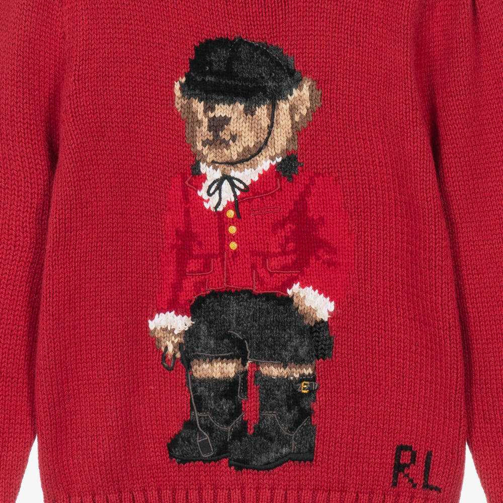 Ralph Lauren-Girls Red Polo Bear Sweater | Childrensalon