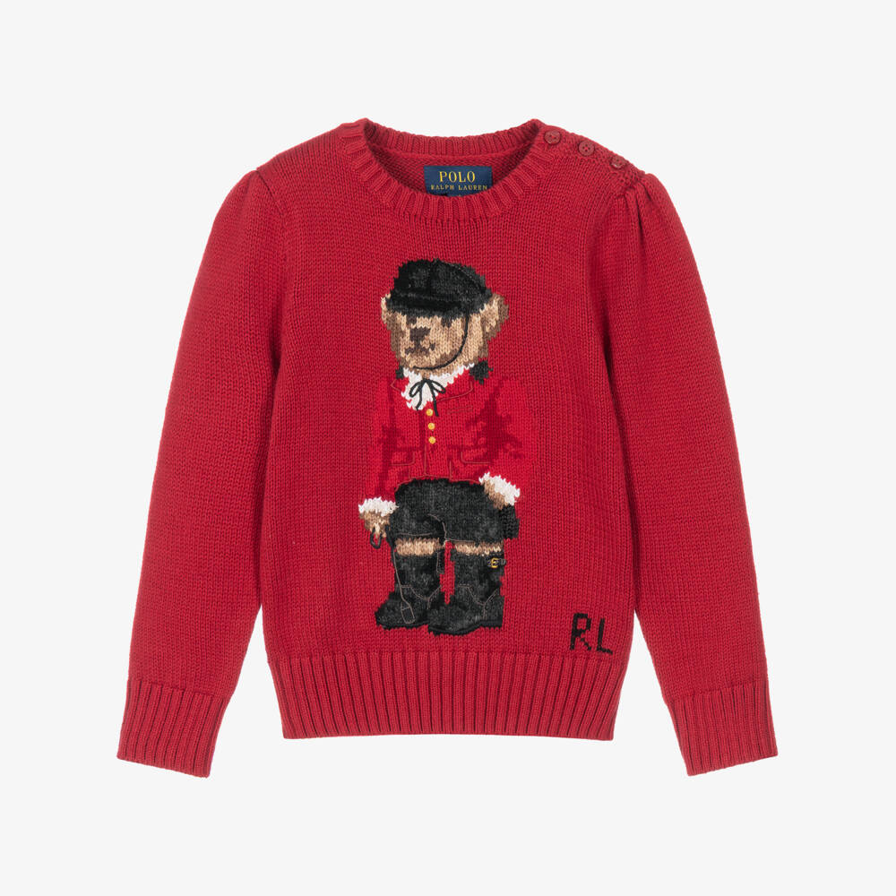 Ralph Lauren-Girls Red Polo Bear Sweater | Childrensalon