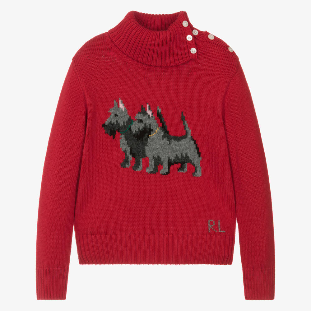 Ralph Lauren-Girls Red Scottie Dog Cotton Jumper | Childrensalon