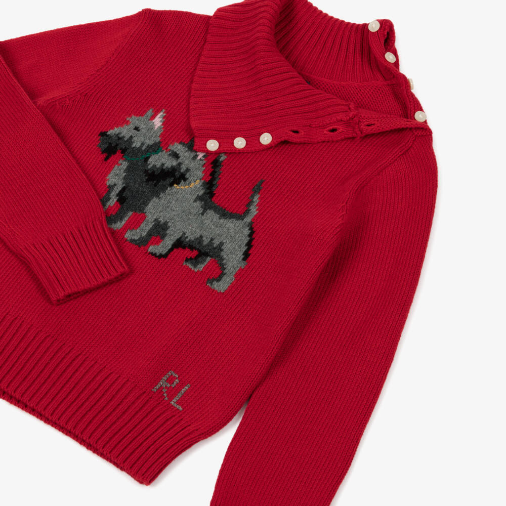 Ralph Lauren-Girls Red Scottie Dog Cotton Jumper | Childrensalon